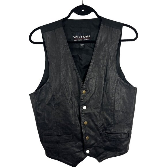Wilson Black Leather Biker Moto Vest Mens Size S - Picture 1 of 9